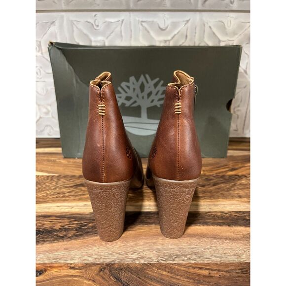 Timberland Tillston Medium Brown Full Grain Leather Boots with Peep Toe Size 9M - Picture 3 of 8